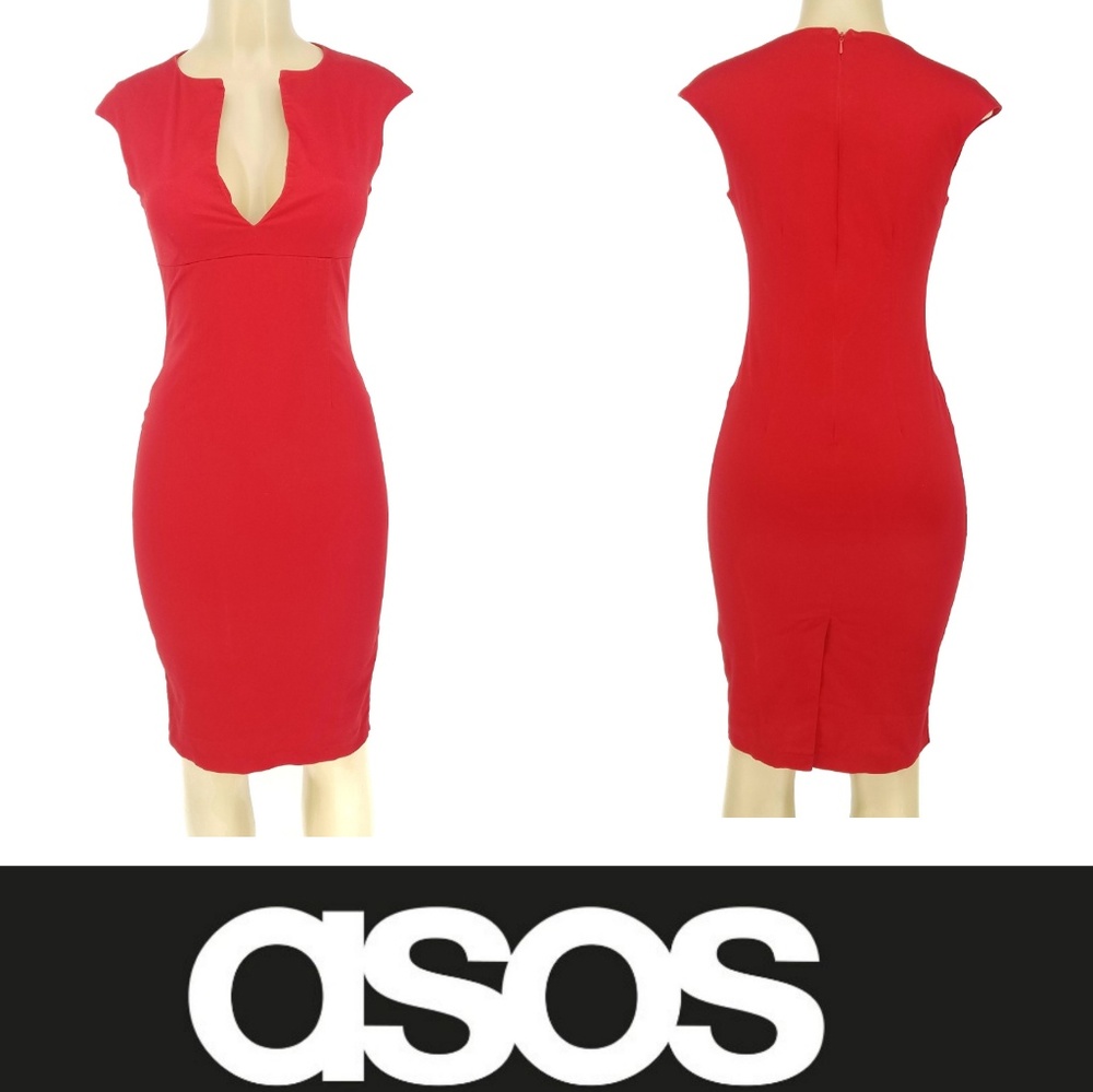 ASOS Red Plunge V Neck Bodycon Mini Dress
